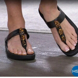 FitFlop Women's Heels Open Toe Sandals wedge black cascade stone size 8.5 used